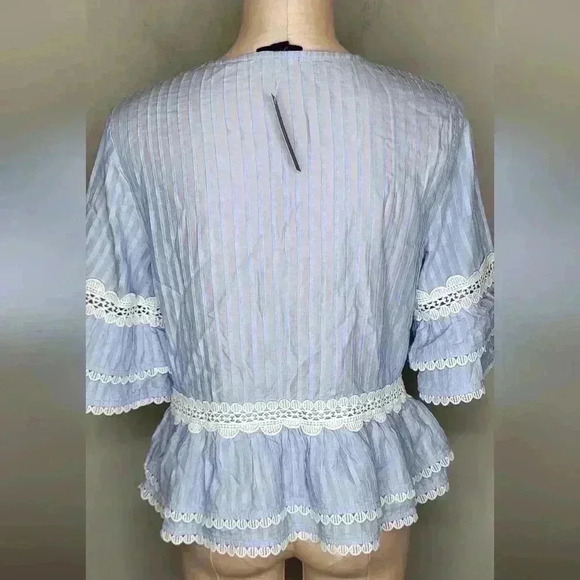 J Crew Faded Lace Trim Top NWT New Womens Size Small Light Blue and White - Picture 12 of 14